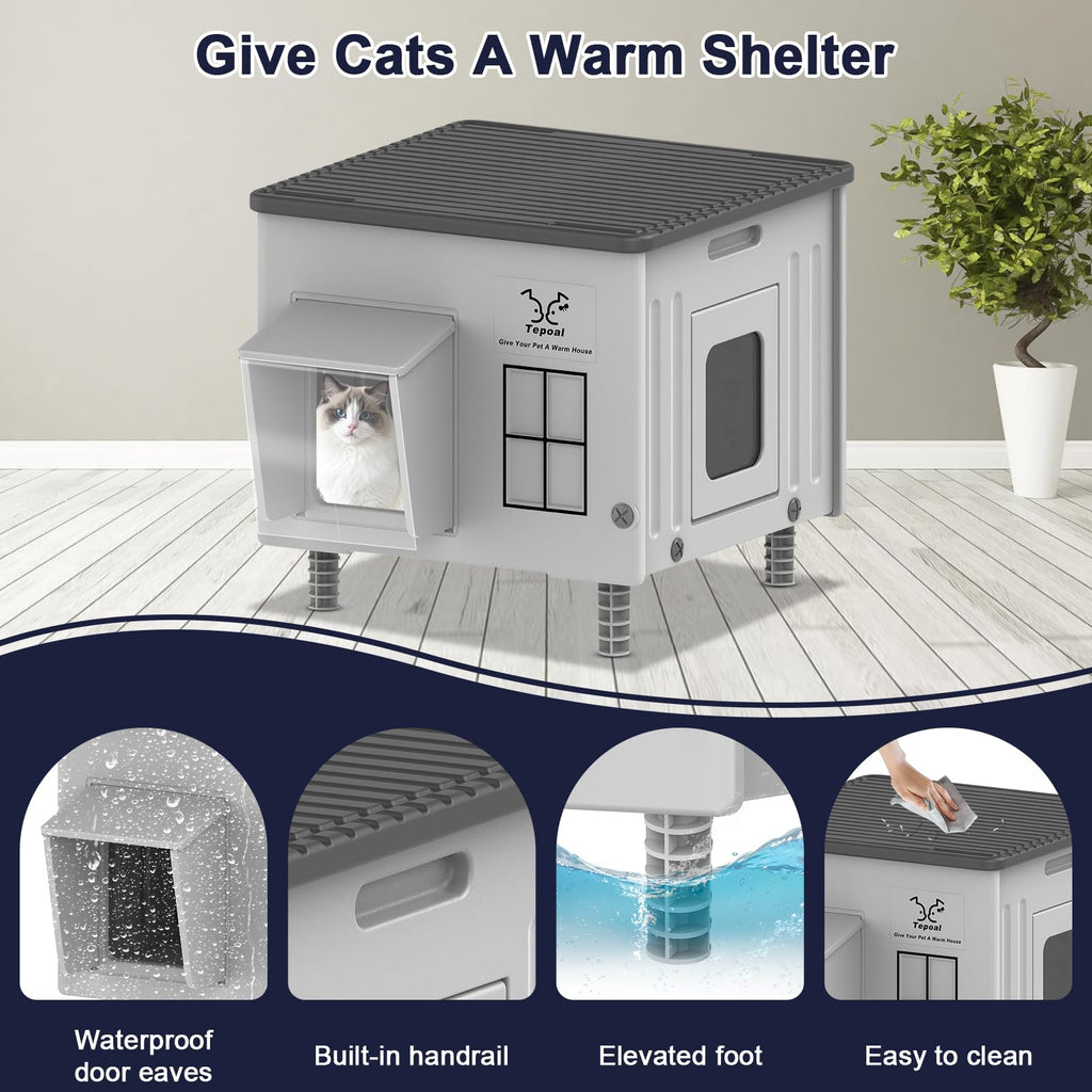 Heated Cat House with Safety Escape Doors and Heating Pads F96613