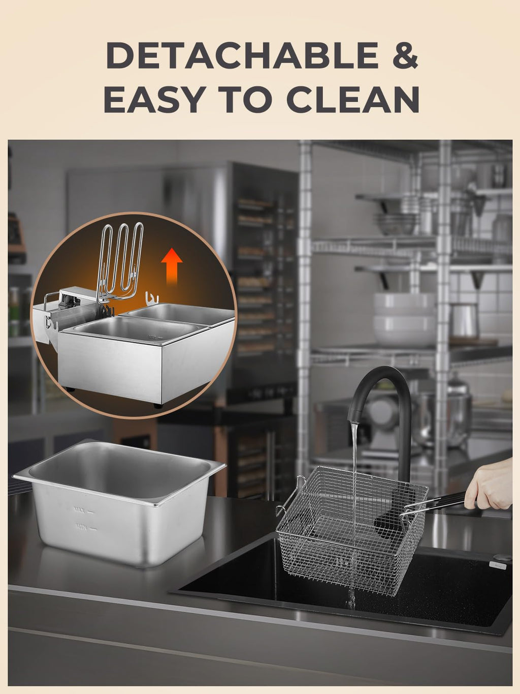 3400W 20.7QT Stainless Steel Electric Deep Fryer with 2 Removable Baskets K9296