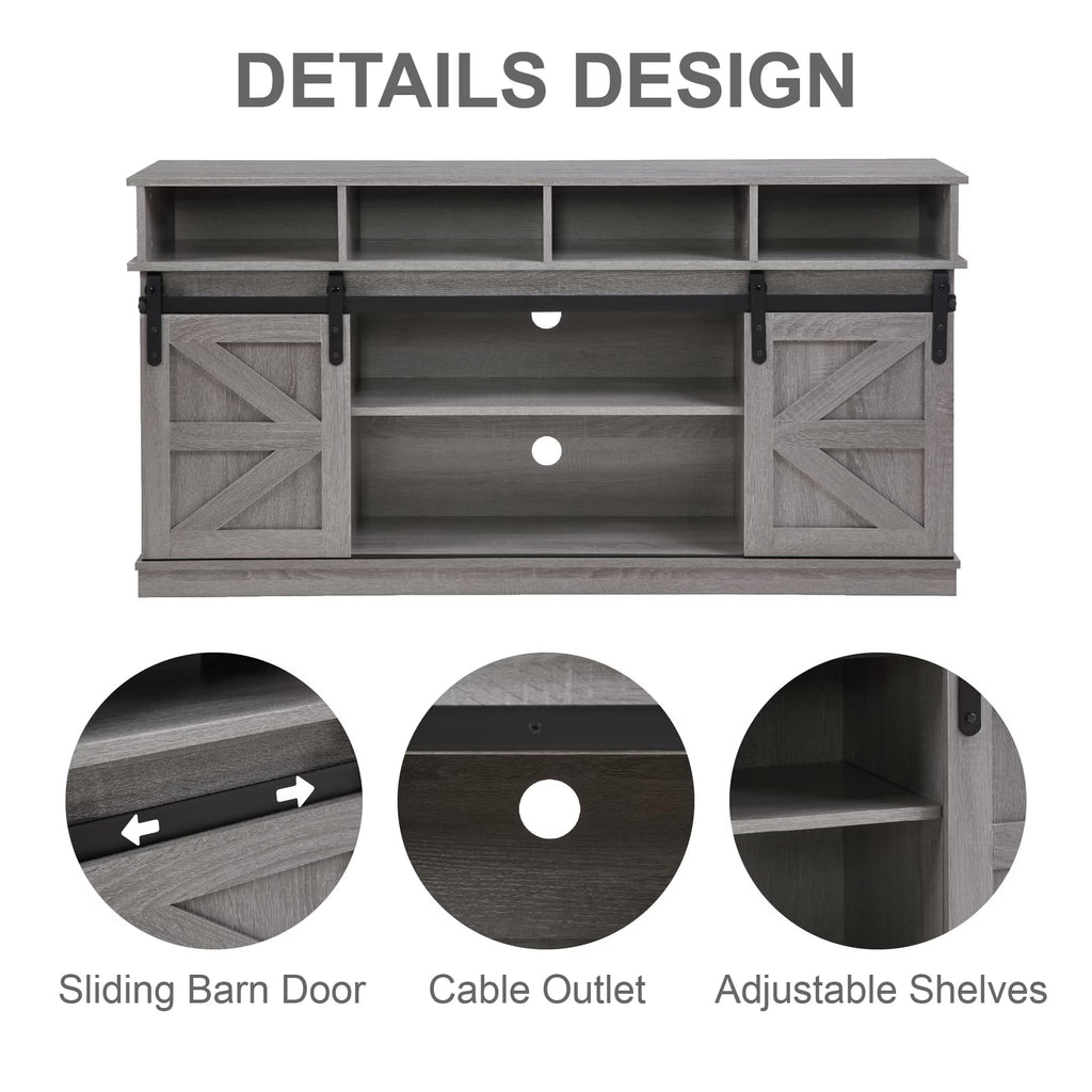 65" Grey Farmhouse TV Stand with Sliding Doors Z5597