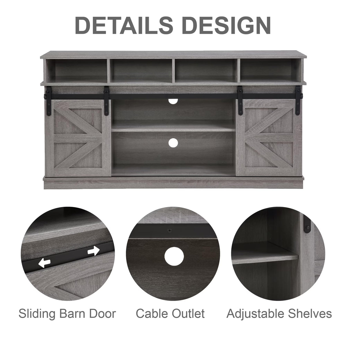 65" Grey Farmhouse TV Stand with Sliding Doors Z5597