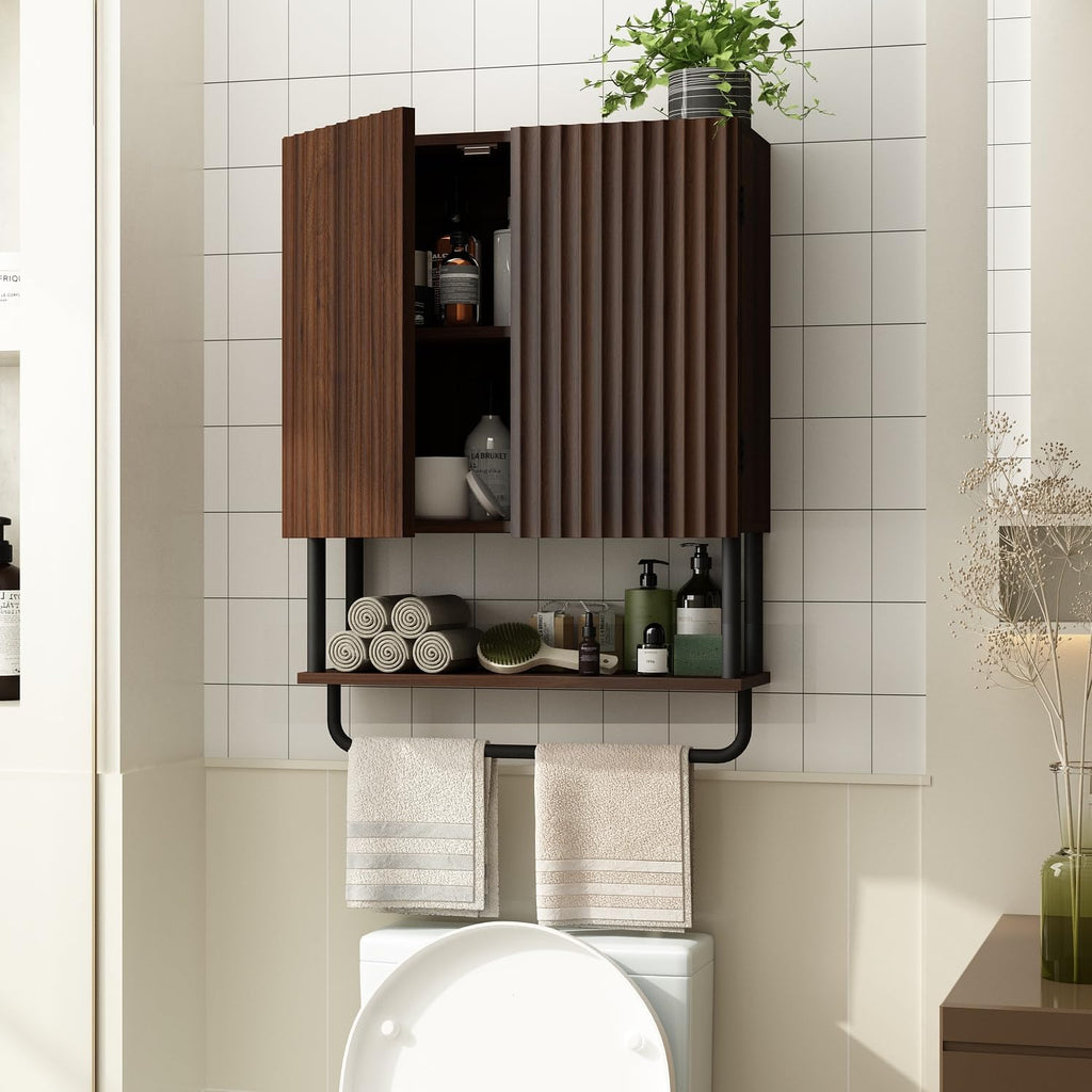 Fluted 2 Doors 3-Tier Bathroom Wall Cabinet O2766