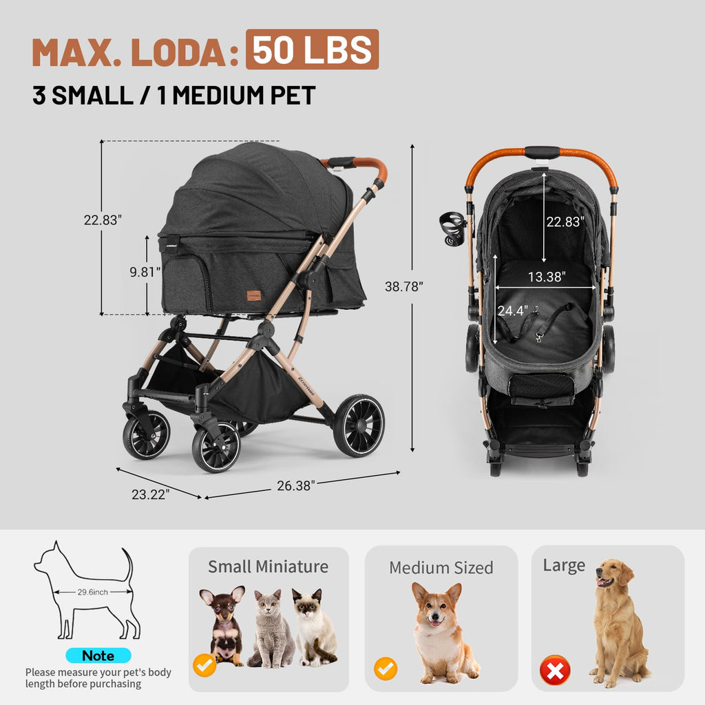 4-Wheel Pet Stroller with Reversible Handle L2696