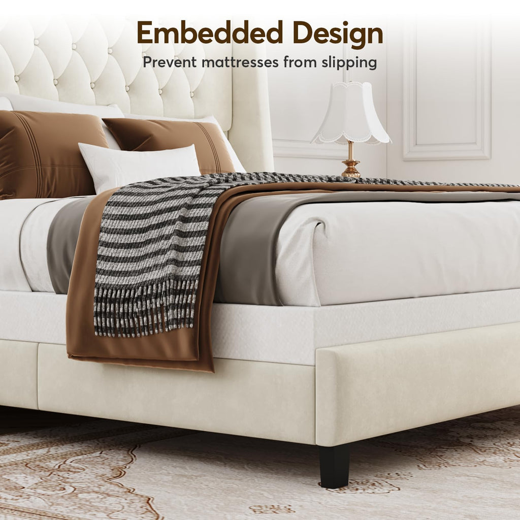 Queen Upholstered Bed Frame with Wingback E4097
