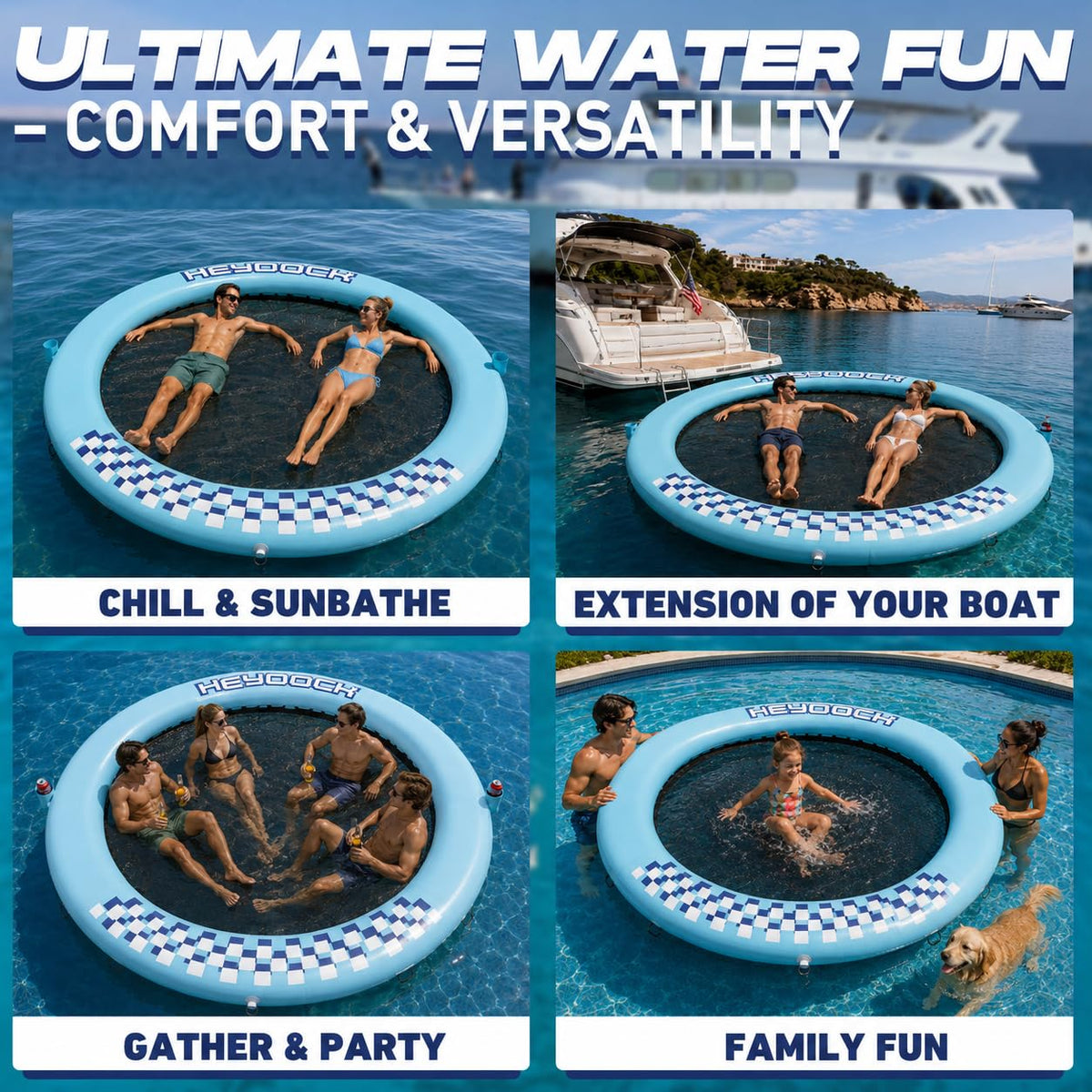 Inflatable Floating Ring Dock with Mesh, 8 FT X1280