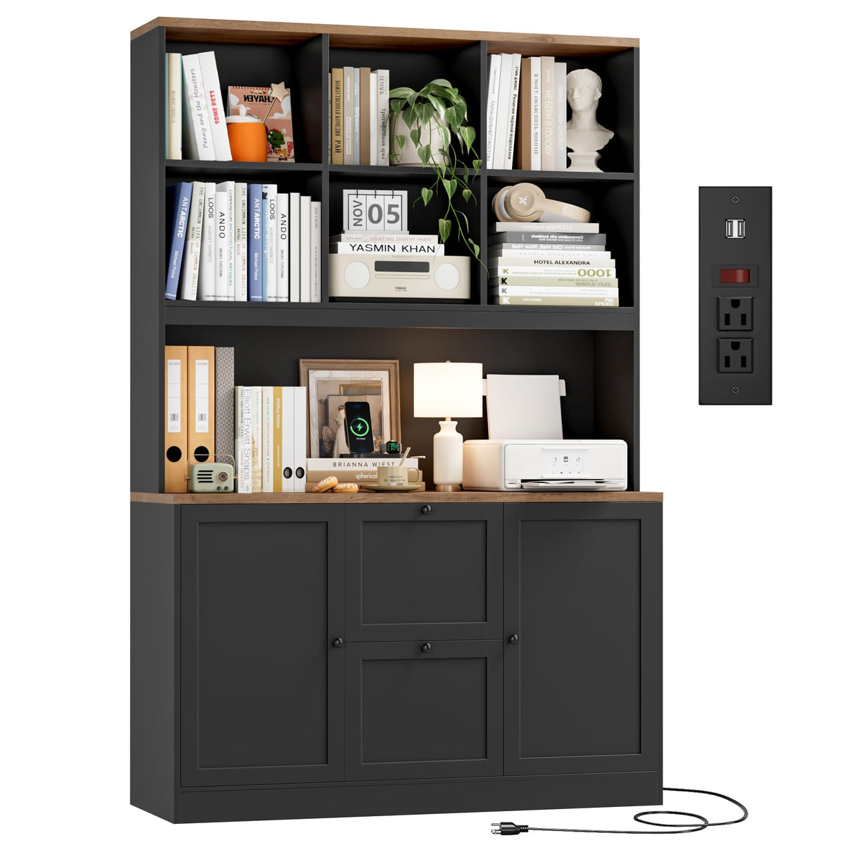 72'' Tall File Bookcase with Power Outlet & 2 Filing Drawers V324