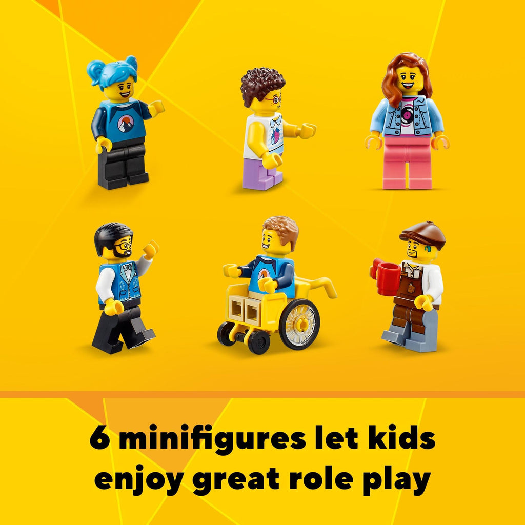 Building Toy Set, 3 in 1 City Art Deco Building, Market Street Hotel, Café Music Store and 6 Minifigures E77243