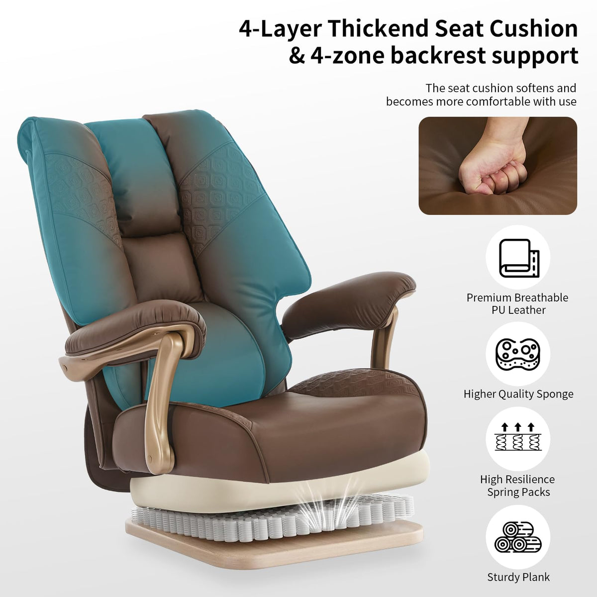 Big and Tall Ergonomic Office Chair with Footrest, 400LBS Capacity Brown PU Leather W3524