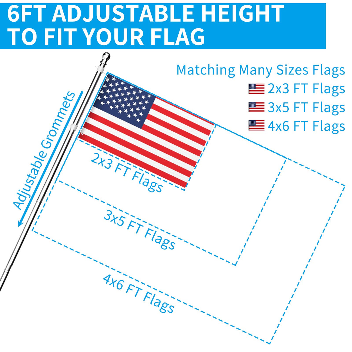 6 FT Stainless Steel Tangle Free Flag Pole Kit S13208
