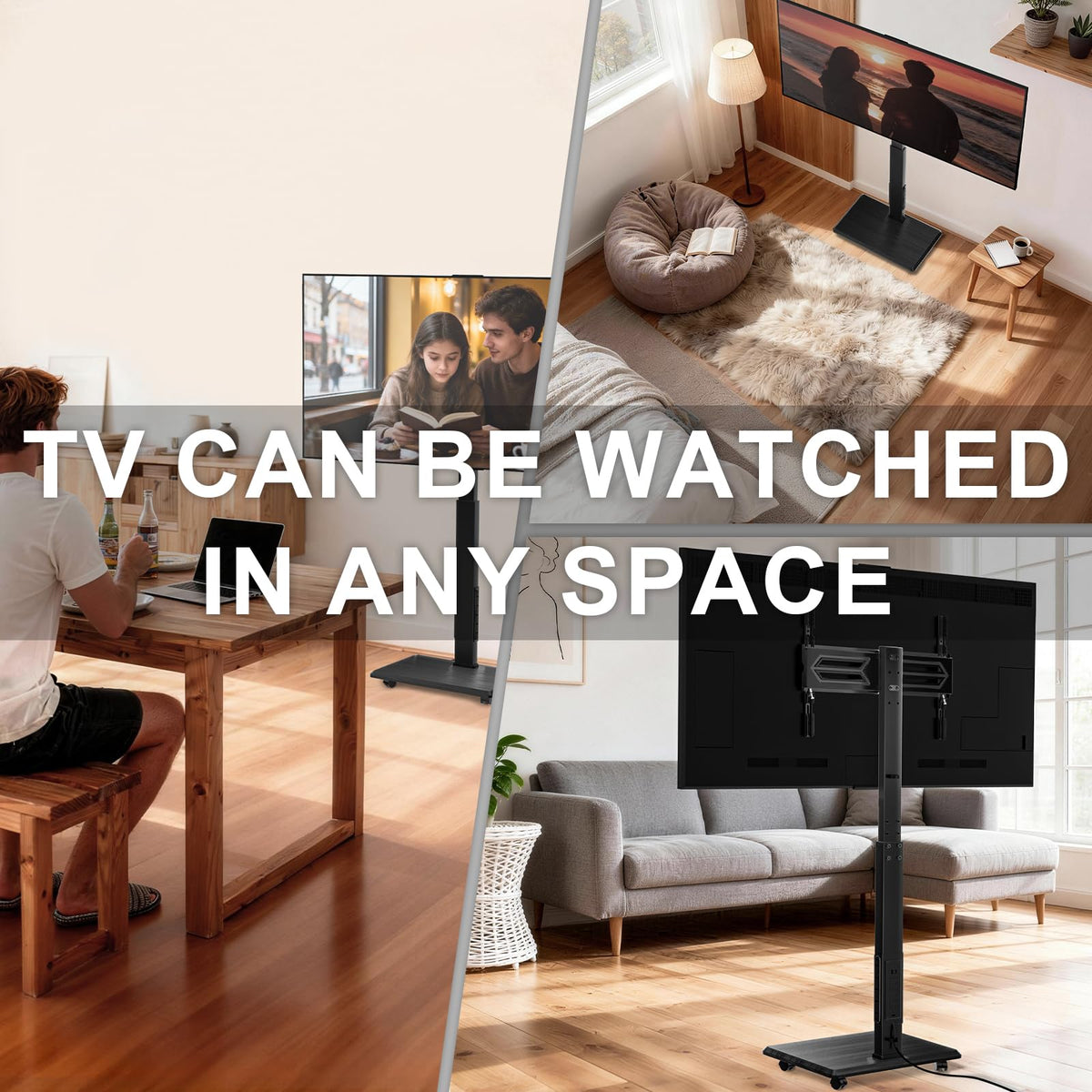 Rolling TV Stand with Power Outlet for 39-75 inch TV, Black O491