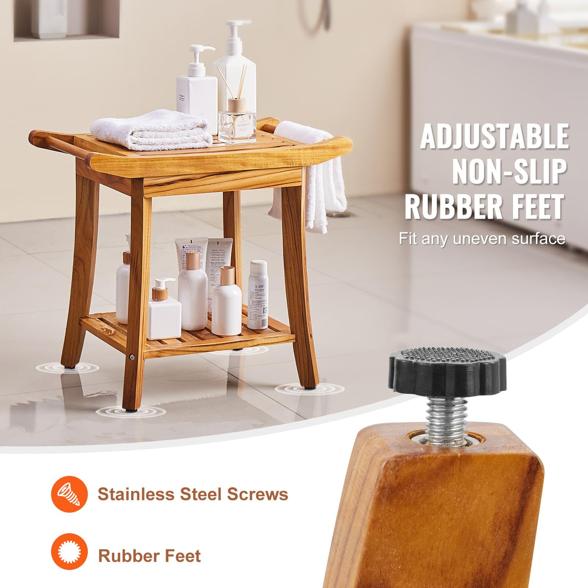 Teak Shower Bench with Storage Shelf F413368