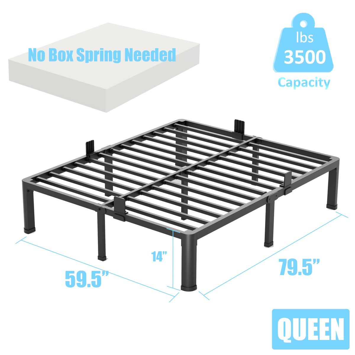 Queen Size 14 Inch Metal Platform Bed Frame F563582
