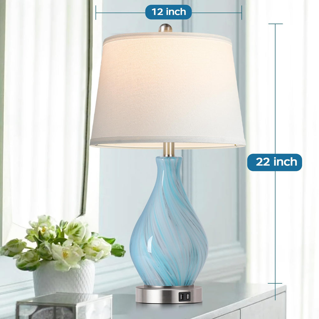 Set of 2 Touch Control Art Glass Table Lamp with USB Ports M83754