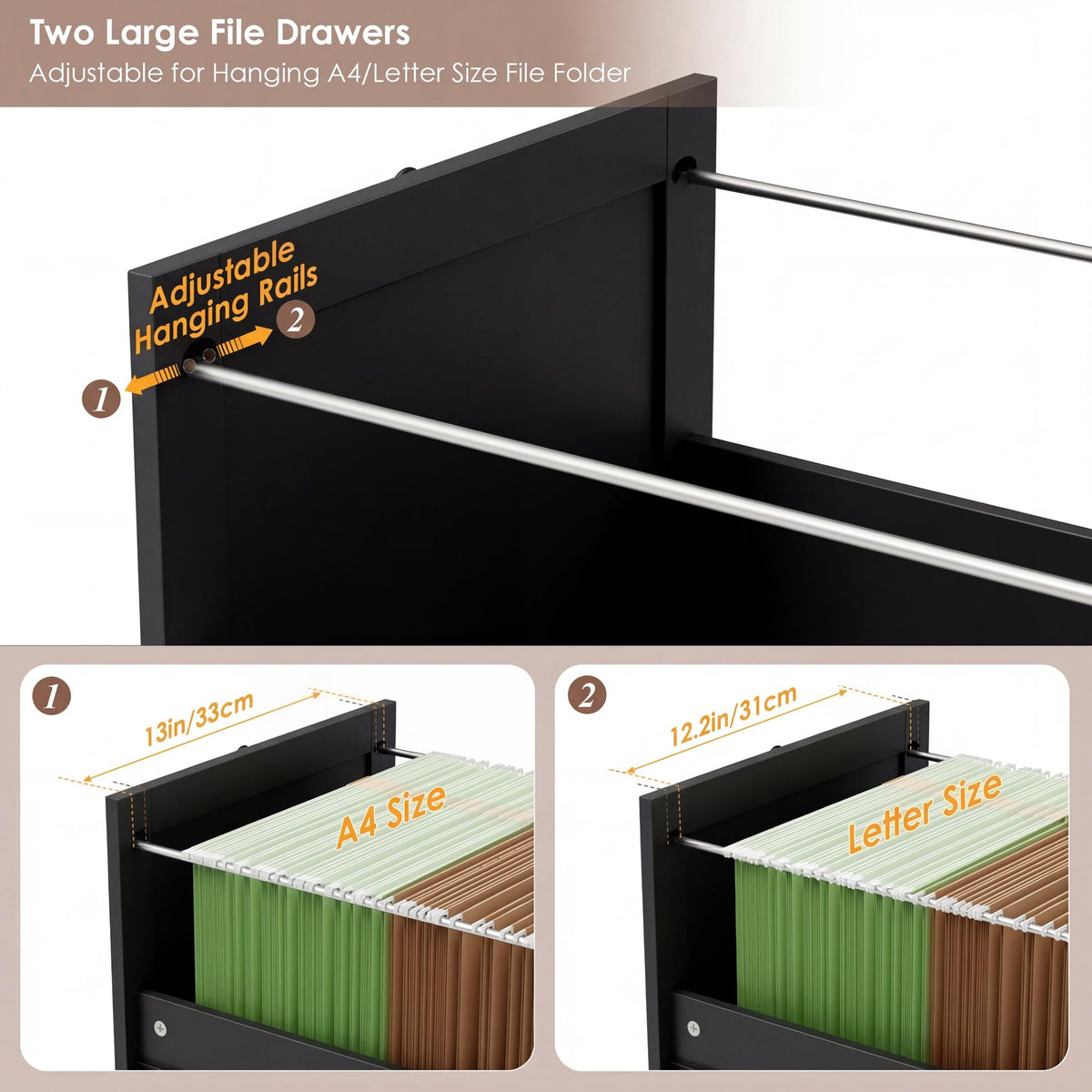 72'' Tall File Bookcase with Power Outlet & 2 Filing Drawers V324