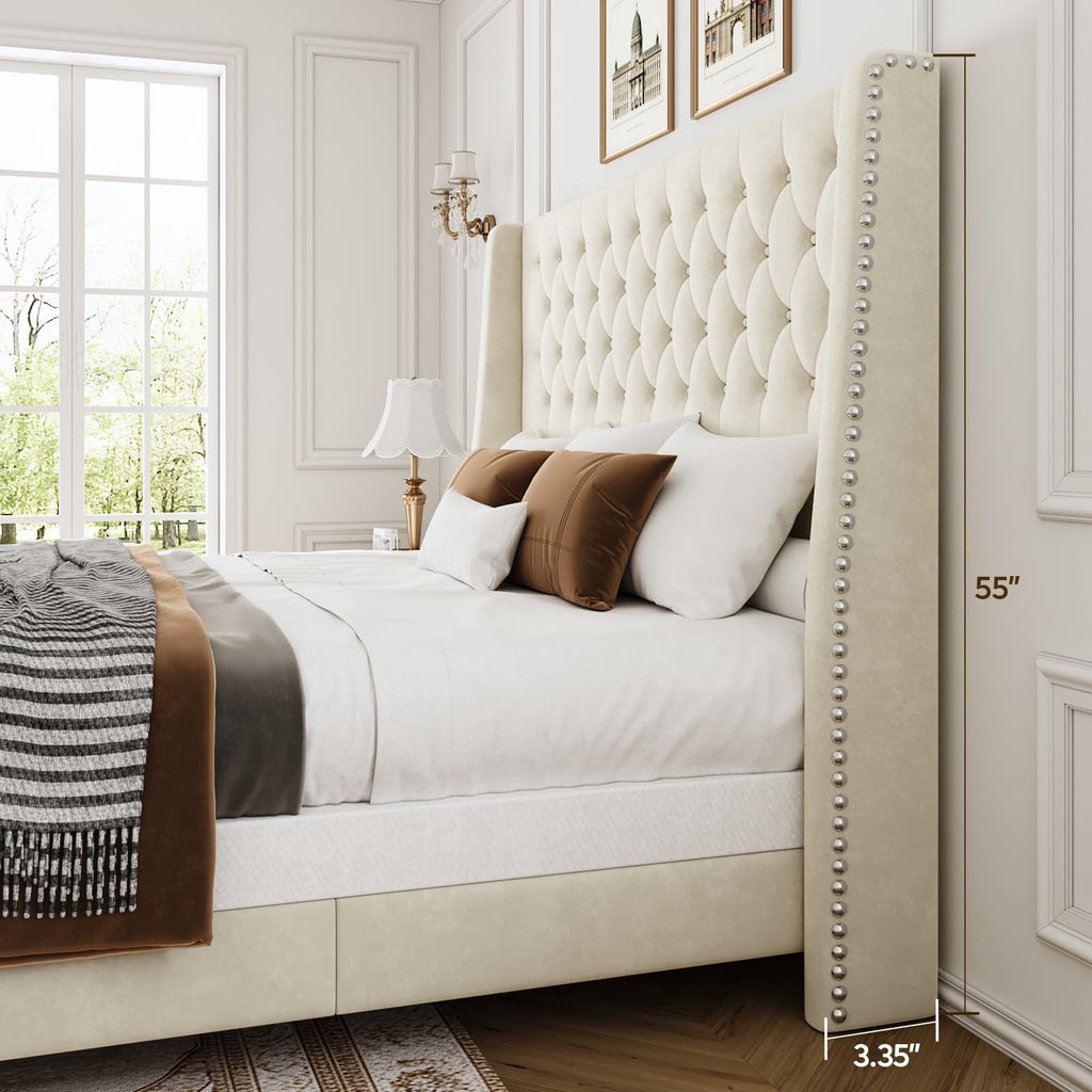 Queen Upholstered Bed Frame with Wingback E4097