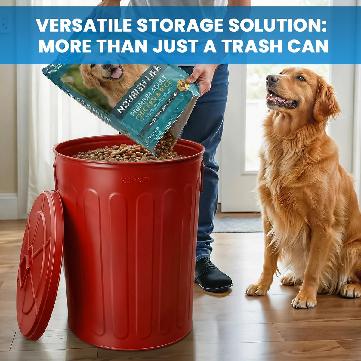 20 Gallon Red Metal Trash Can with Lid N392861