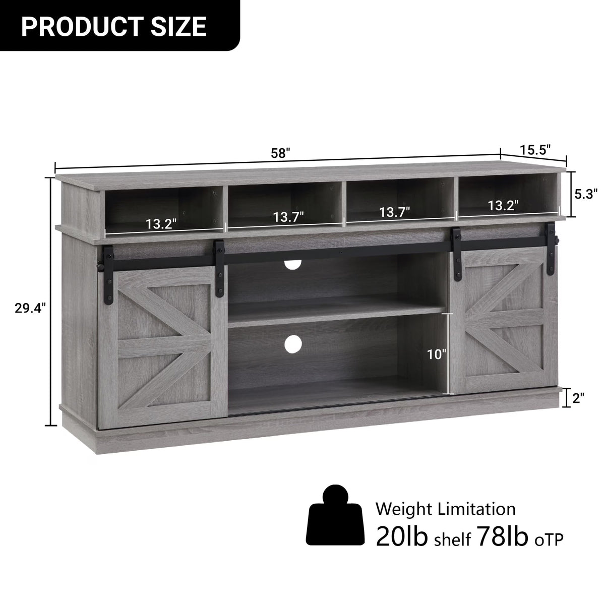 65" Grey Farmhouse TV Stand with Sliding Doors Z5597