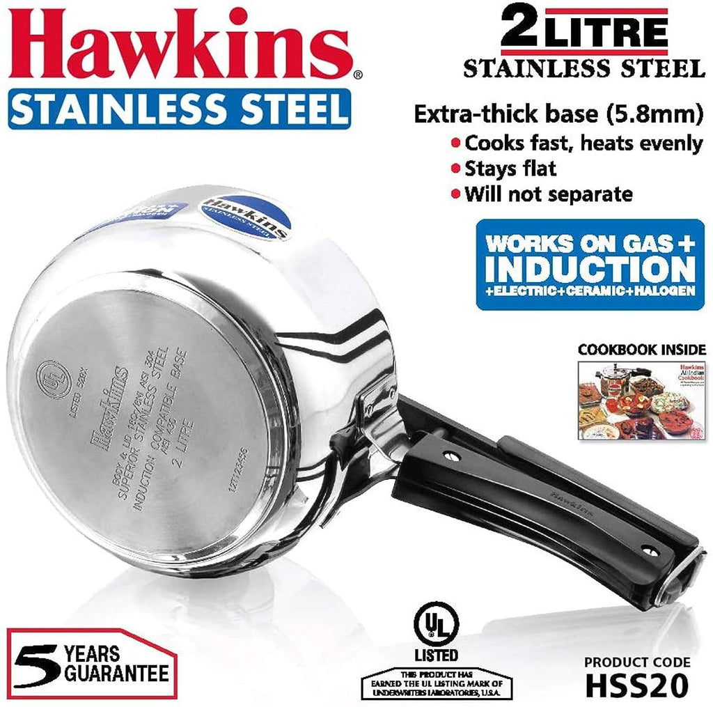 Stainless Steel Induction and Gas Compatible Pressure Cooker Combo Set, Silver (2 litre and 3 litre wide) H354