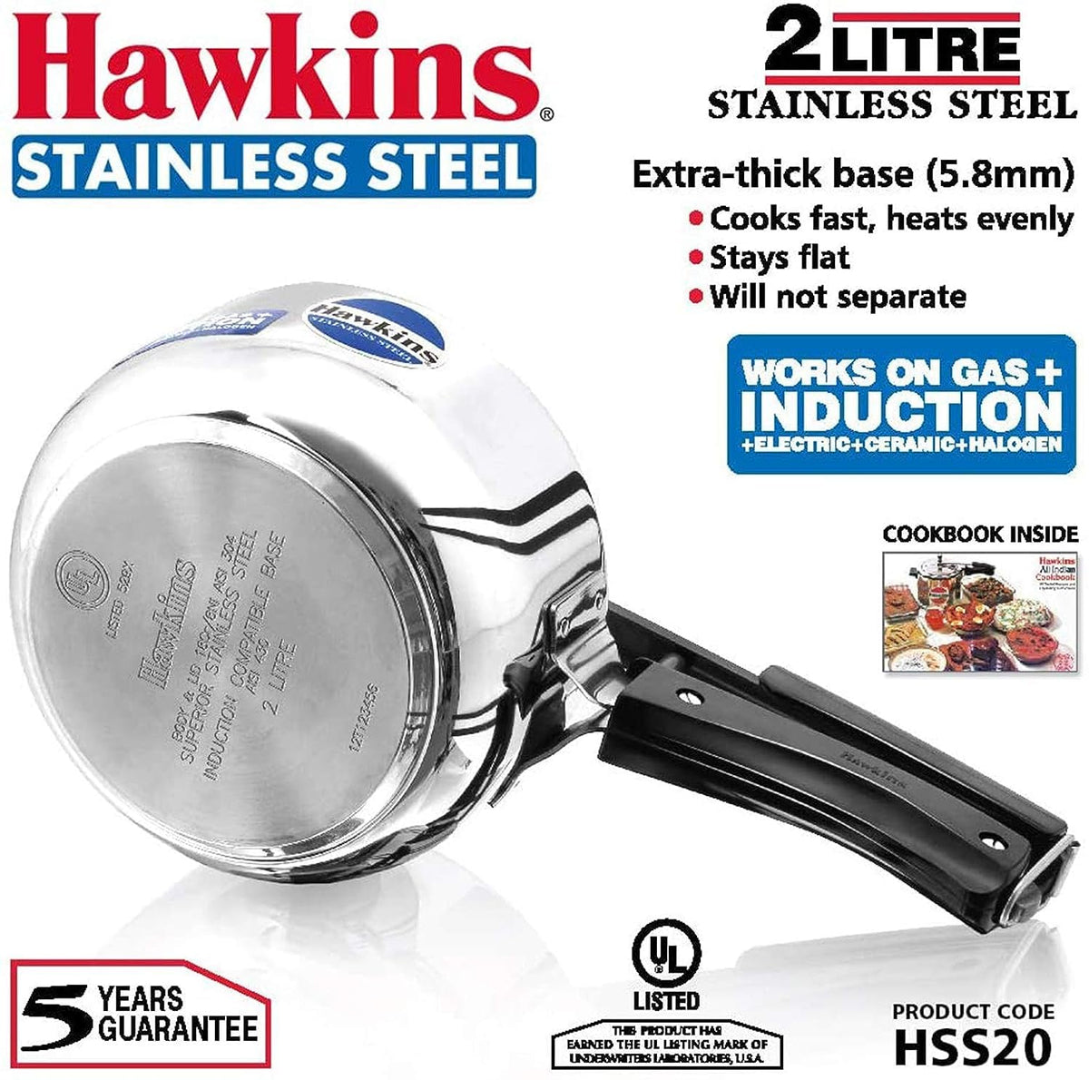 Stainless Steel Induction and Gas Compatible Pressure Cooker Combo Set, Silver (2 litre and 3 litre wide) H354
