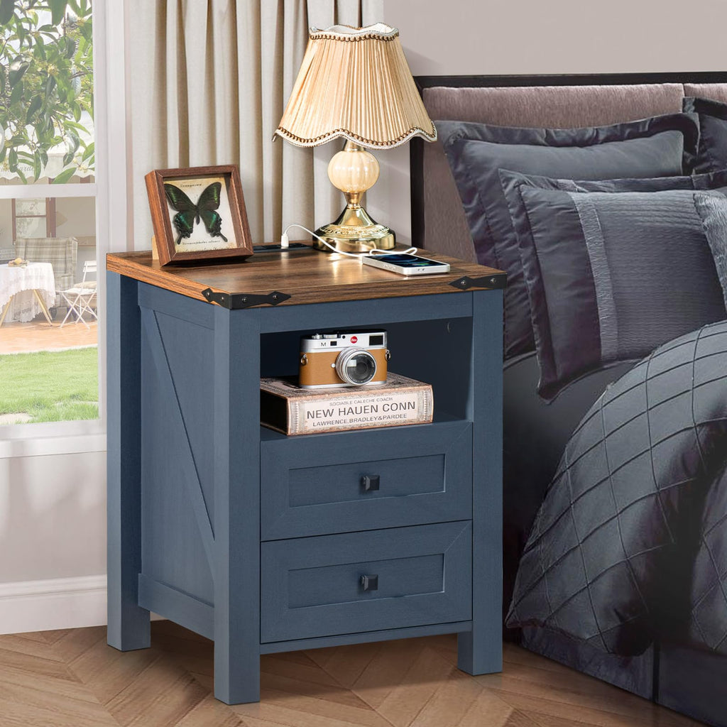Set of 2 Nightstands with Charging Station and 2 Drawers C424