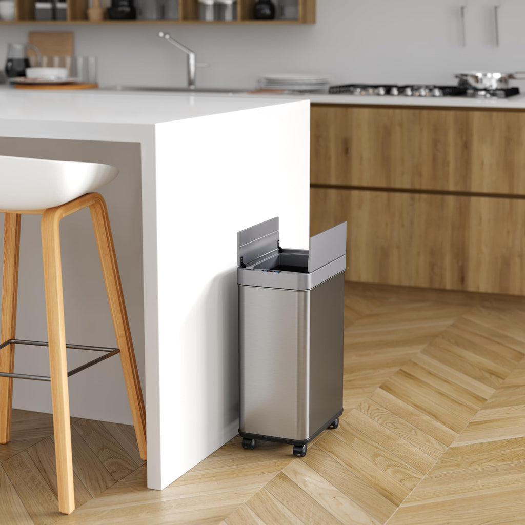 13 Gallon Sensor Kitchen Trash Can with Lid & Wheels C13368