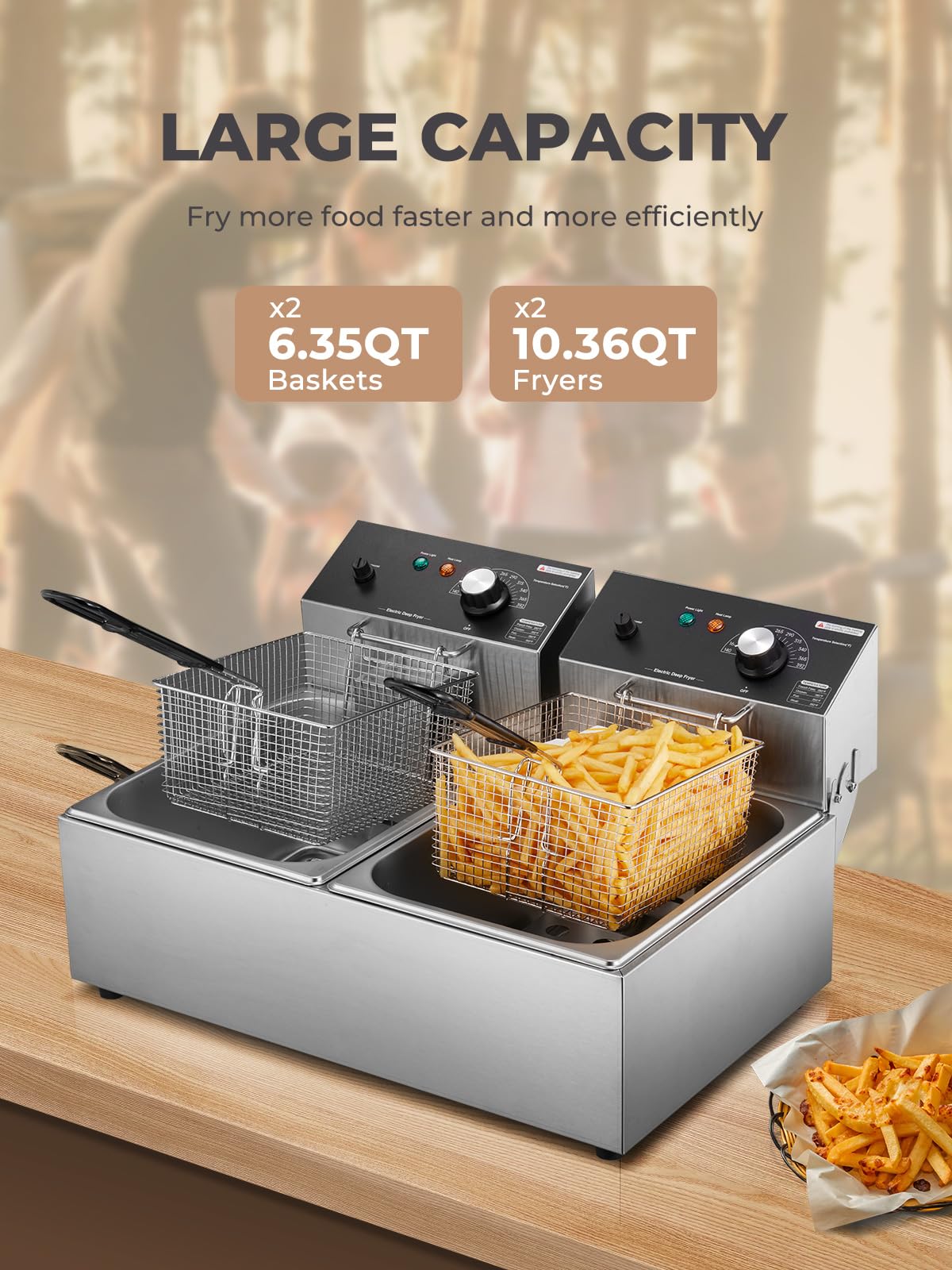 3400W 20.7QT Stainless Steel Electric Deep Fryer with 2 Removable Baskets K9296