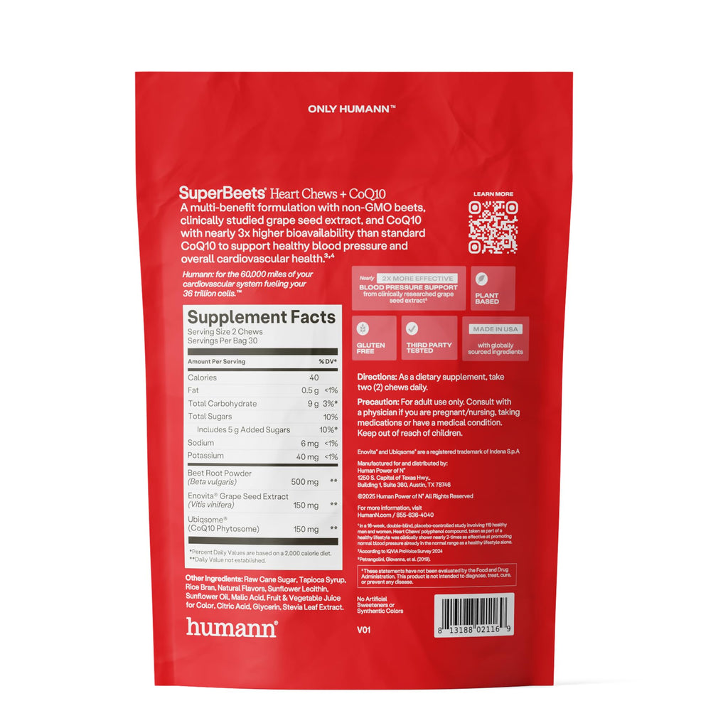 SuperBeets 5-in-1 Heart Chews 150mg CoQ10 60 Ct R5644