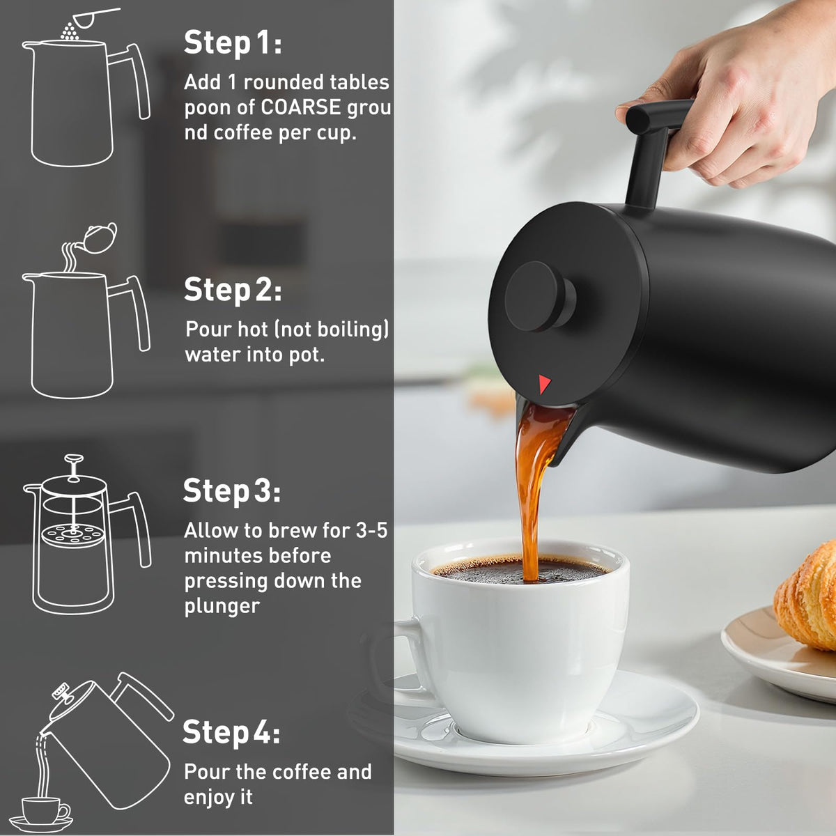 50oz Stainless Steel Insulated French Press Coffee Maker L5532