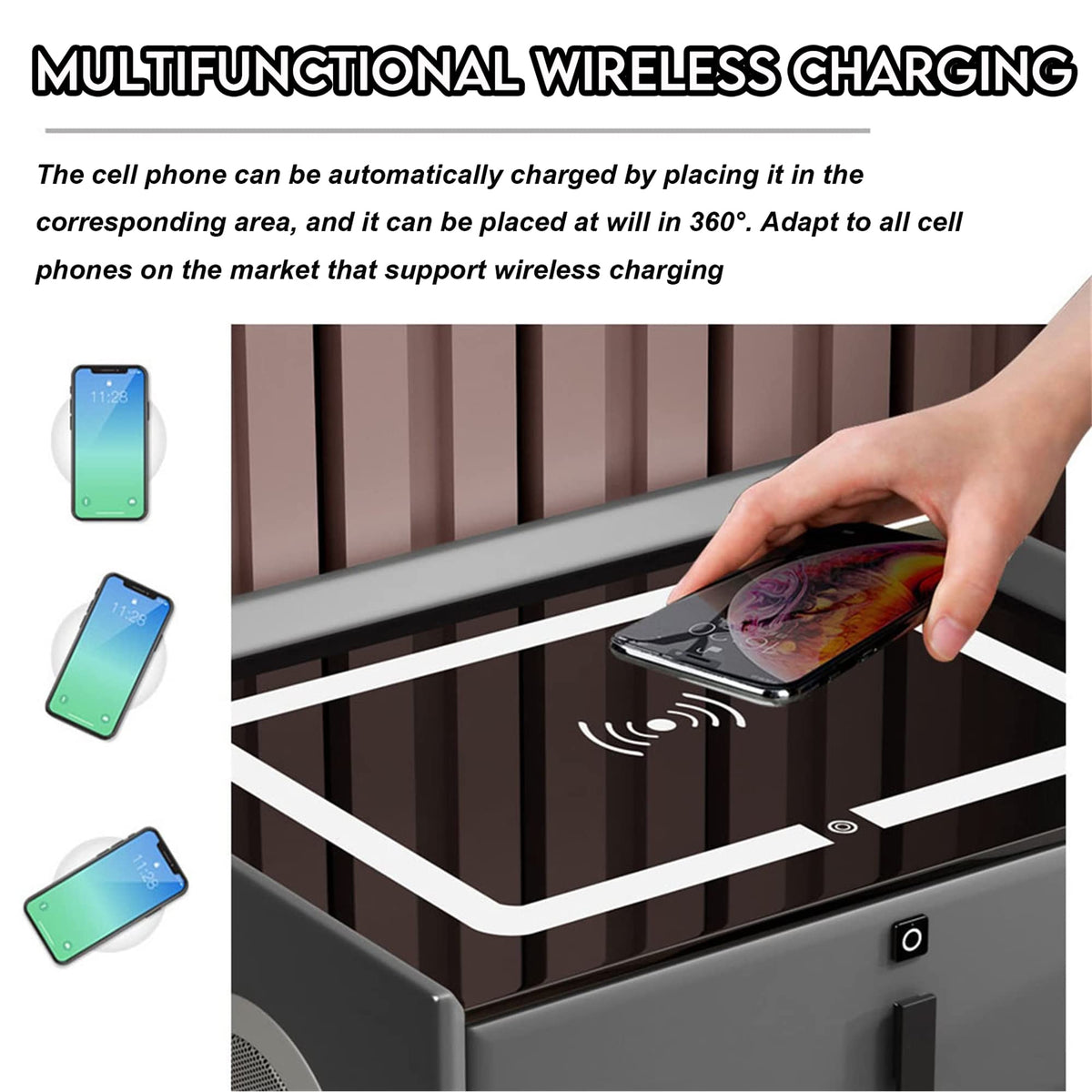 White Nightstand with Wireless Charging Station and Fingerprint Lock Drawer F32303