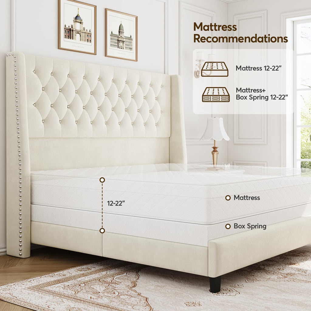 Queen Upholstered Bed Frame with Wingback E4097