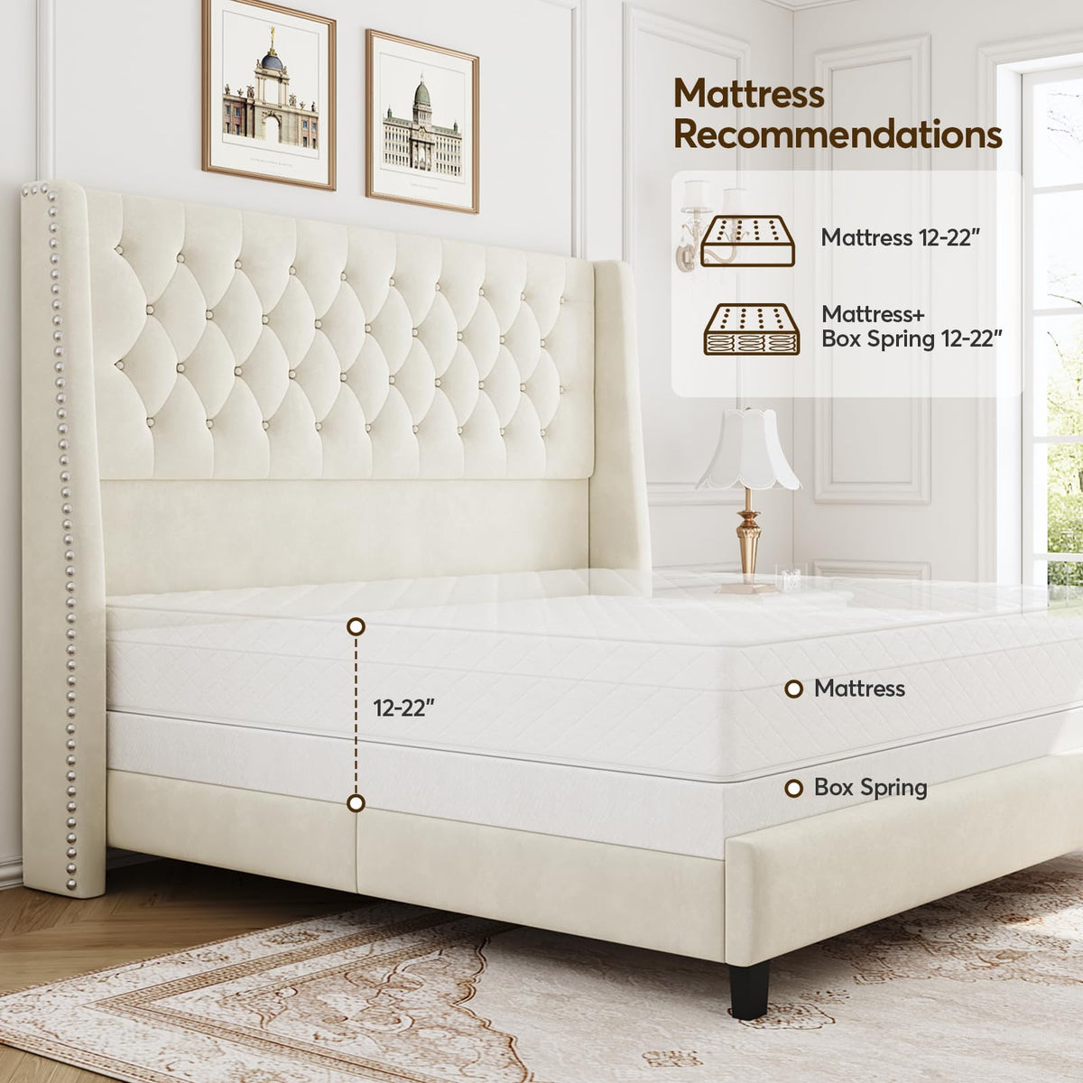 Queen Upholstered Bed Frame with Wingback E4097