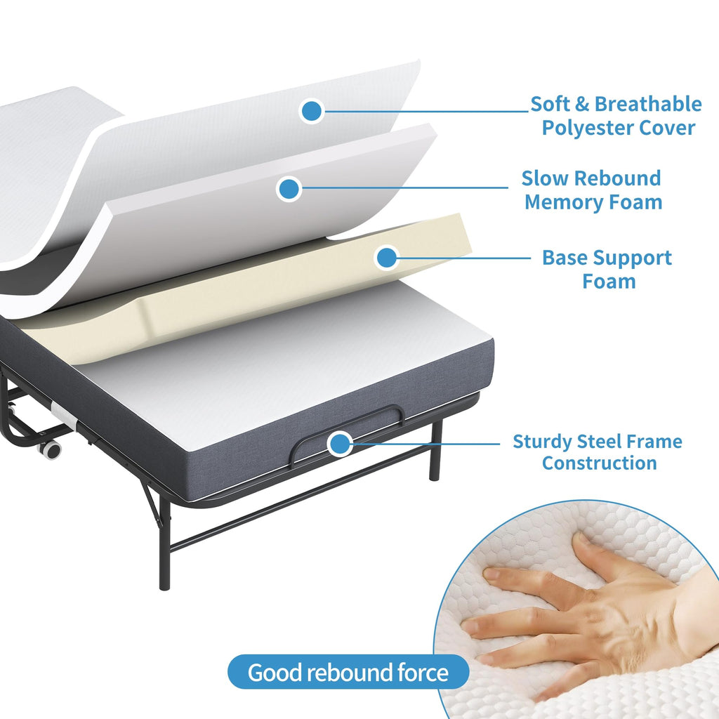 Folding Bed with Mattress, Twin Size Metal Bed Frame with Wheels L452994