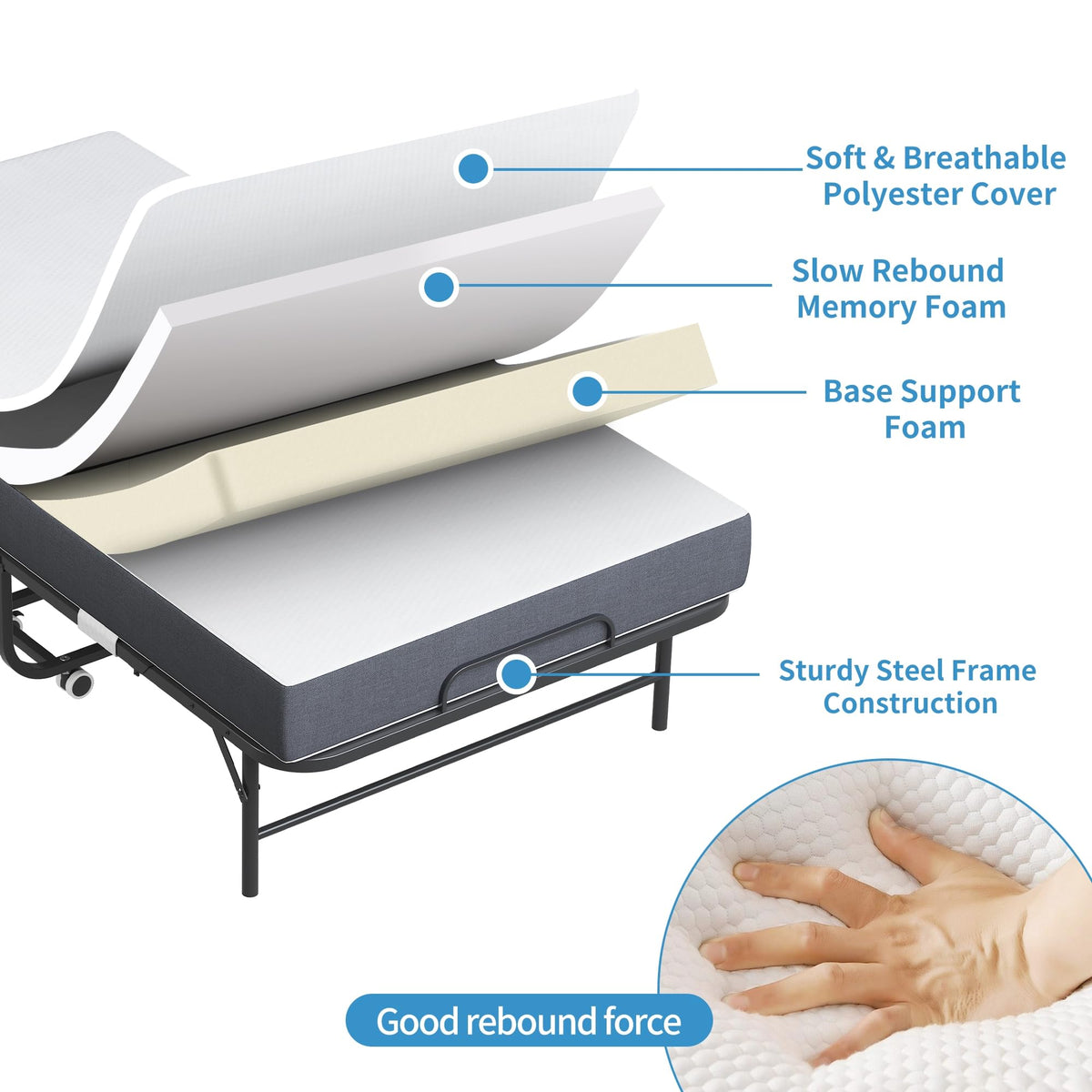 Folding Bed with Mattress, Twin Size Metal Bed Frame with Wheels L452994