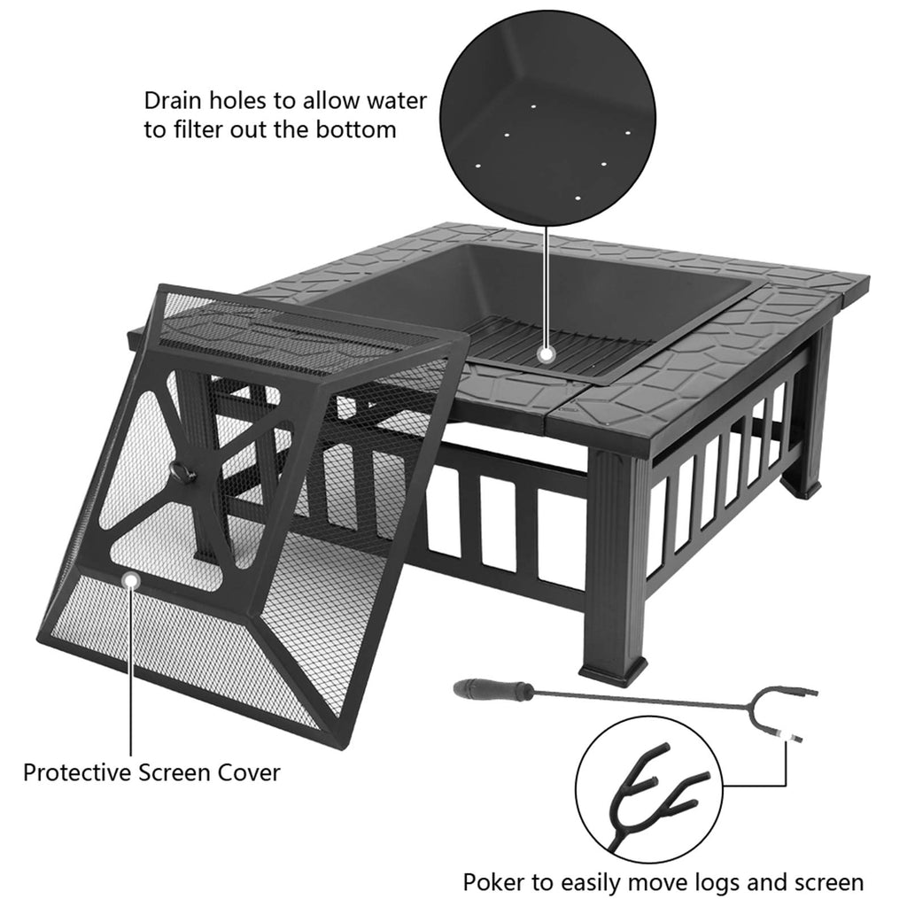 32" Wood Burning Metal Fire Pit with Poker B20885