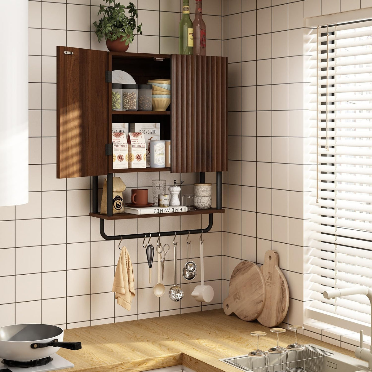 Fluted 2 Doors 3-Tier Bathroom Wall Cabinet O2766