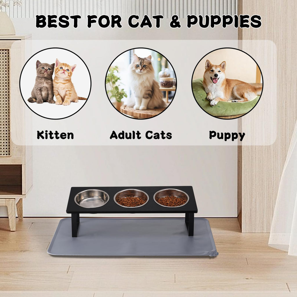 15° Tilted Stainless Steel Elevated Cat Bowls with Food Mat K18030