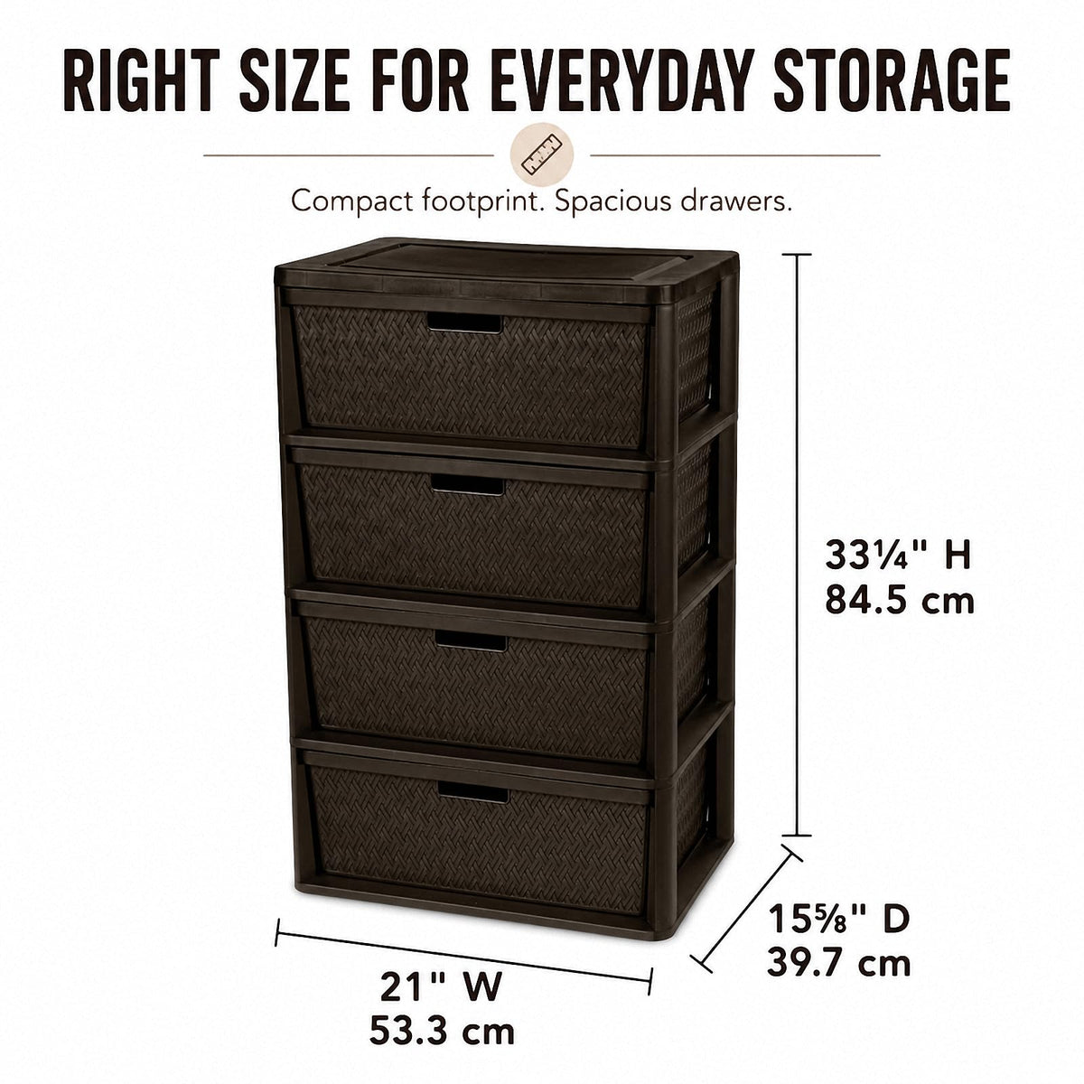 Brown 4-Drawer Plastic Storage Tower F323