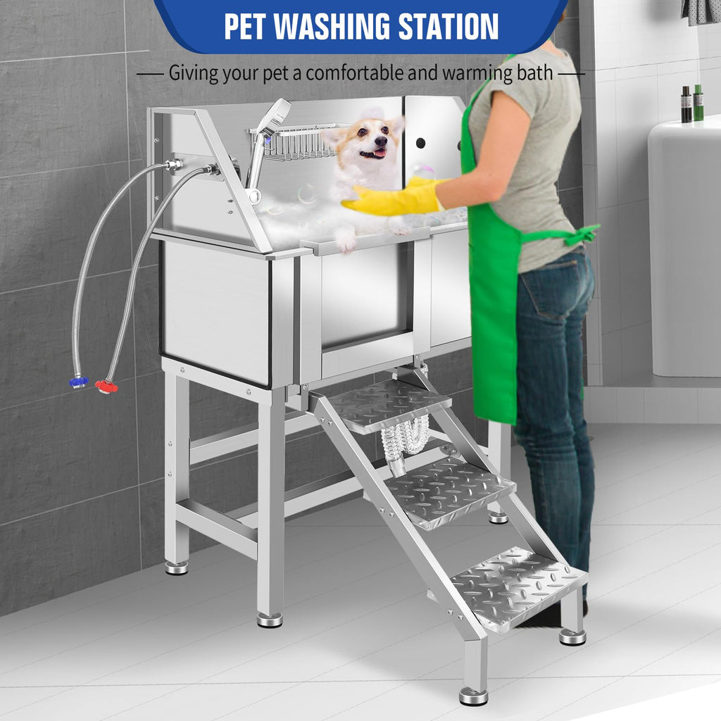 Height Adjustable Stainless Steel Dog Grooming Tub W92446