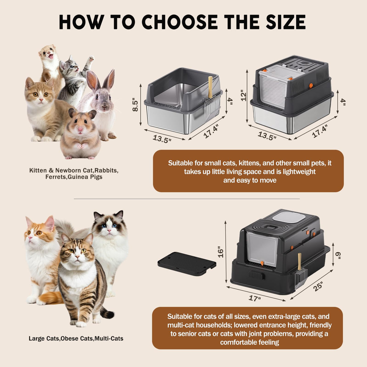 Stainless Steel High Sided Litter Box with Scoop J214966