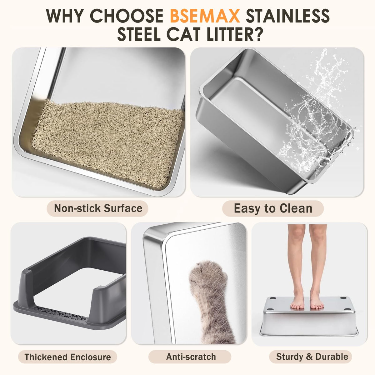 Stainless Steel High Sided Litter Box with Scoop J214966