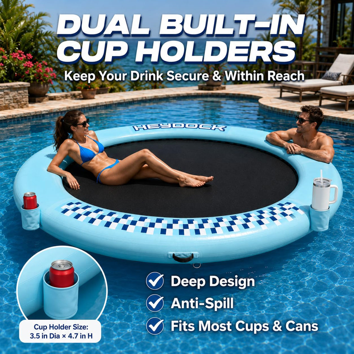 Inflatable Floating Ring Dock with Mesh, 8 FT X1280