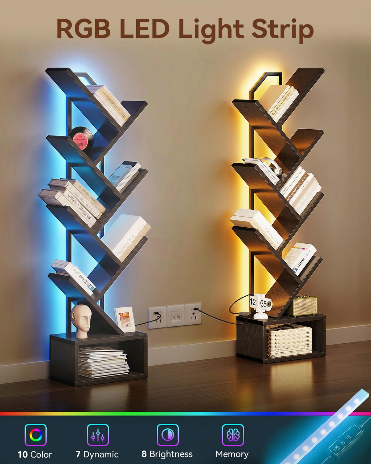 Black 6-Tier Tree Bookshelf with LED Lights H776