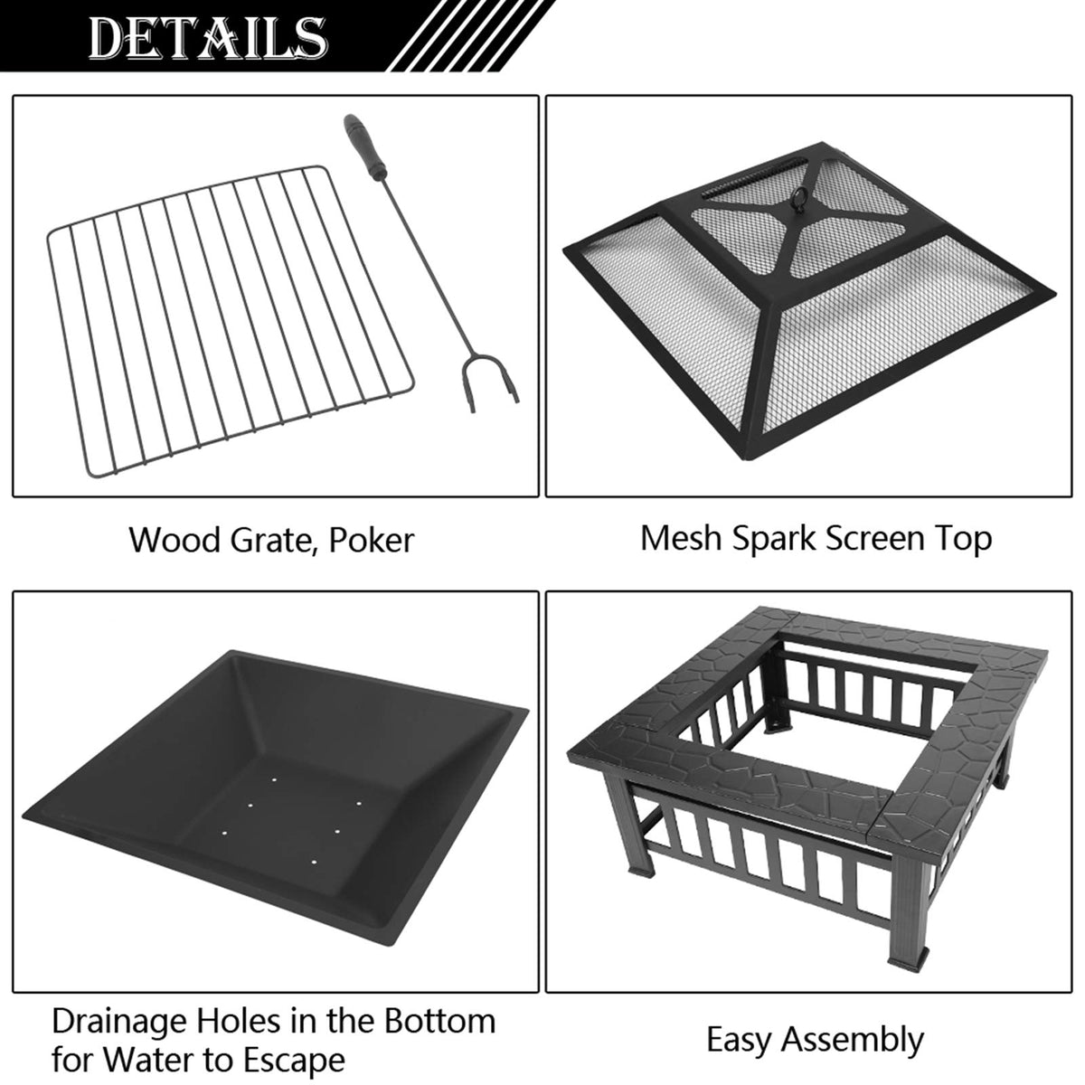32" Wood Burning Metal Fire Pit with Poker B20885