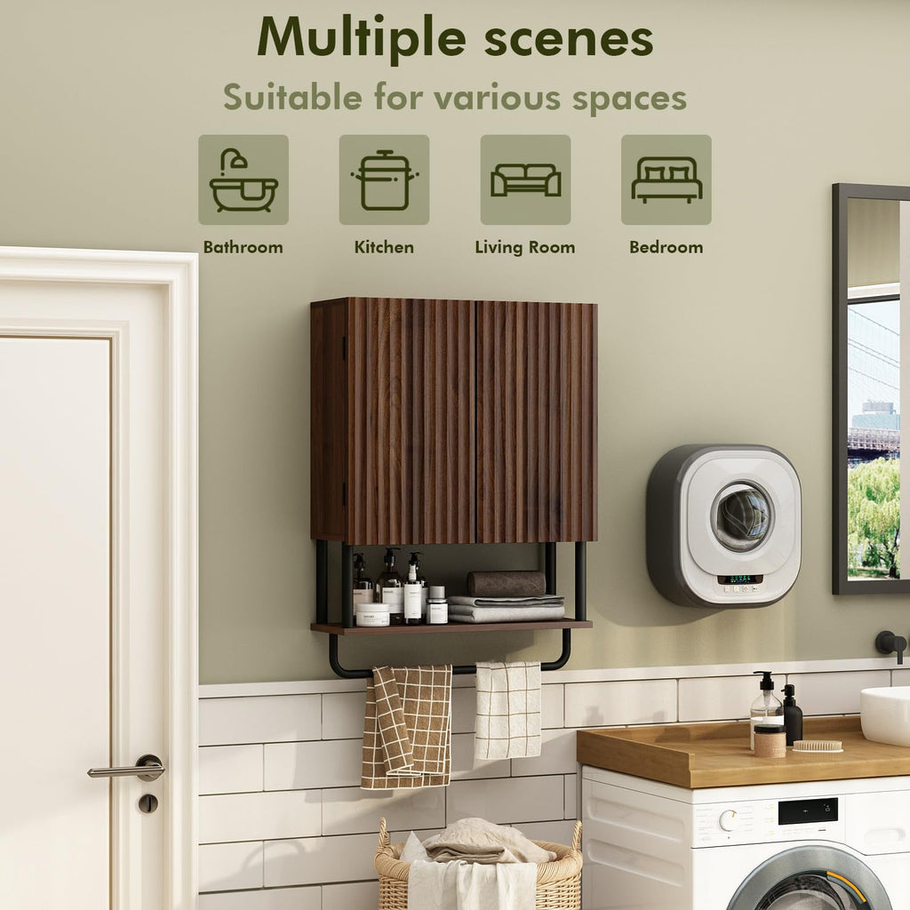 Fluted 2 Doors 3-Tier Bathroom Wall Cabinet O2766