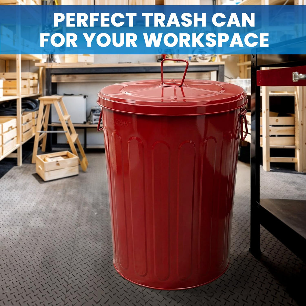 20 Gallon Red Metal Trash Can with Lid N392861