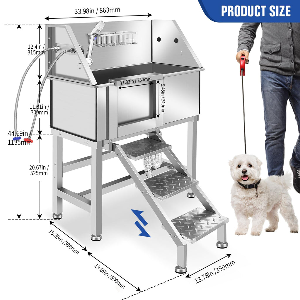 Height Adjustable Stainless Steel Dog Grooming Tub W92446