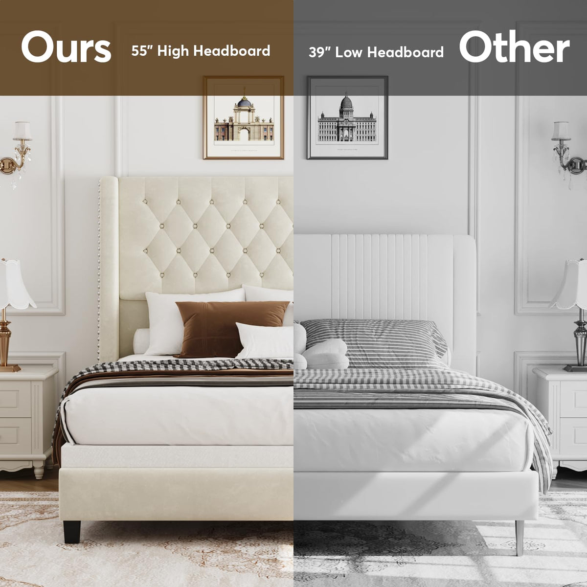 Queen Upholstered Bed Frame with Wingback E4097