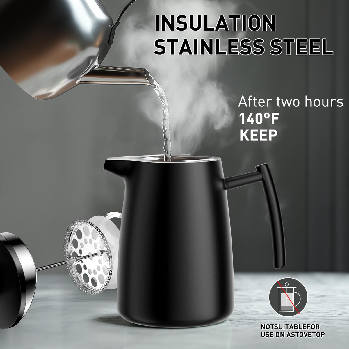50oz Stainless Steel Insulated French Press Coffee Maker L5532