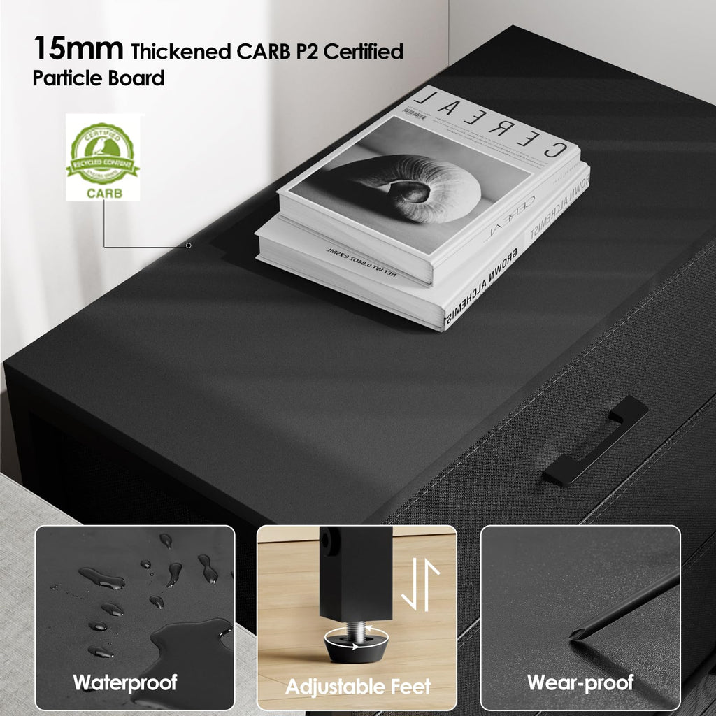 Black 3 Fabric Drawer Nightstand B358961
