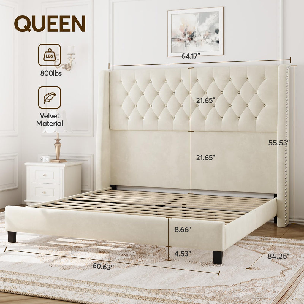 Queen Upholstered Bed Frame with Wingback E4097