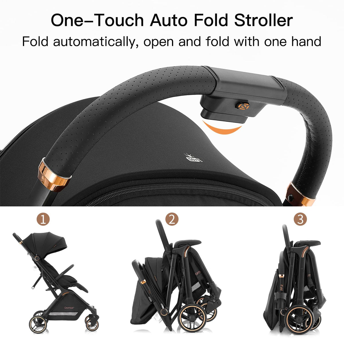 Gravity Folding Baby Stroller with Canopy & Cup Holder, Black S26397